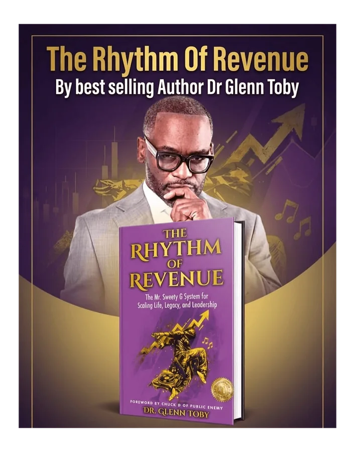 The Rhythm of Revenue, by bestselling author Dr. Glenn Toby: promotional poster showing Dr. Toby with the book